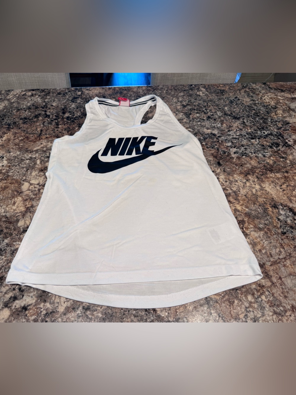 Nike Women's White Tank Top with Black Swoosh Logo